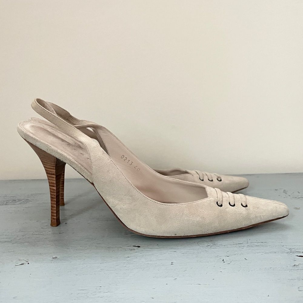 Theory Suede Sling Back Pumice Heels | Size 40